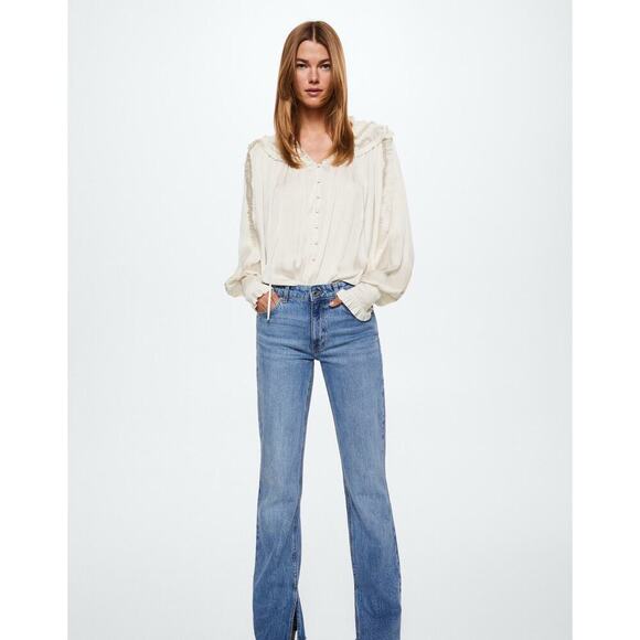 MNG MANGO BLOUSE RUFFLED SZ S LONG SLEEVE FLOWY ELASTIC CUFFS SOPHISTICATED Chic - Picture 4 of 16